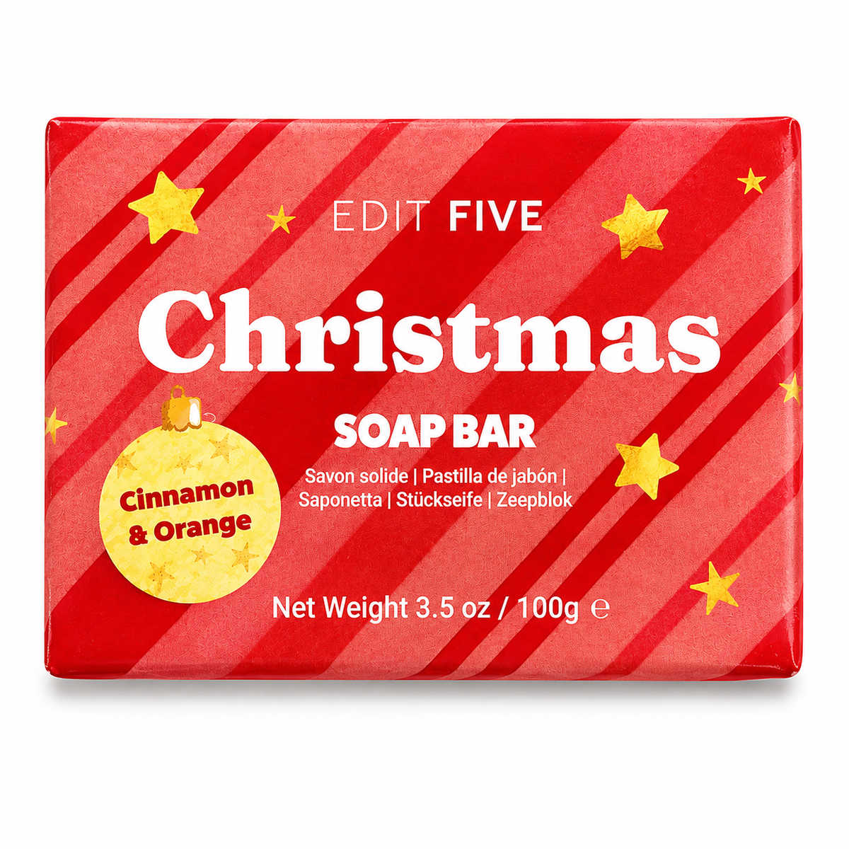 Warming festive artisan soap made in England with cinnamon and sweet orange essential oils, designed for Christmas hampers, gift boxes and cosy winter self-care.