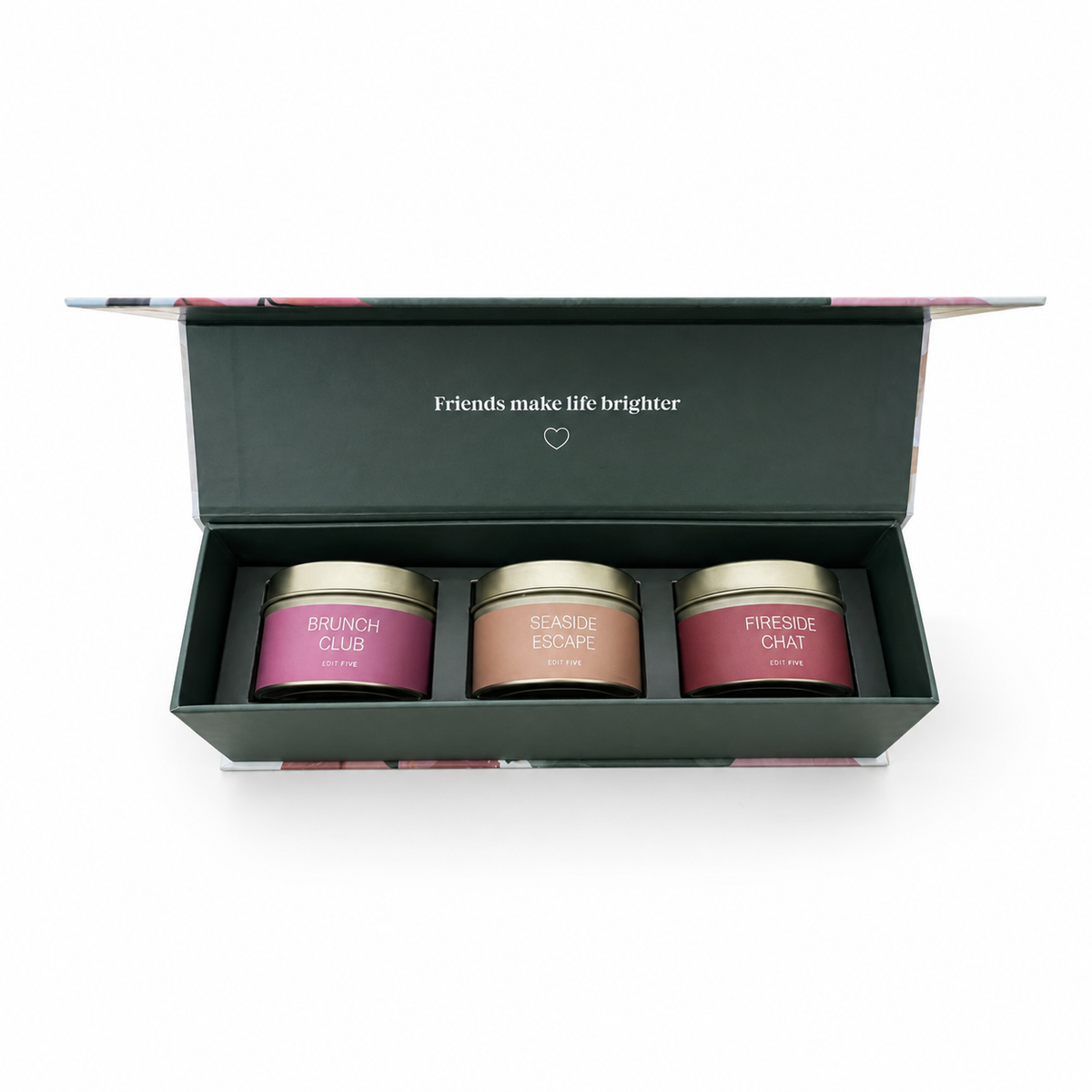 “Lovely Friend” candle gift box with three beautifully fragranced candles, each offering approximately 12 hours of burn time—ideal for birthdays, Christmas, thank-yous and leaving gifts.