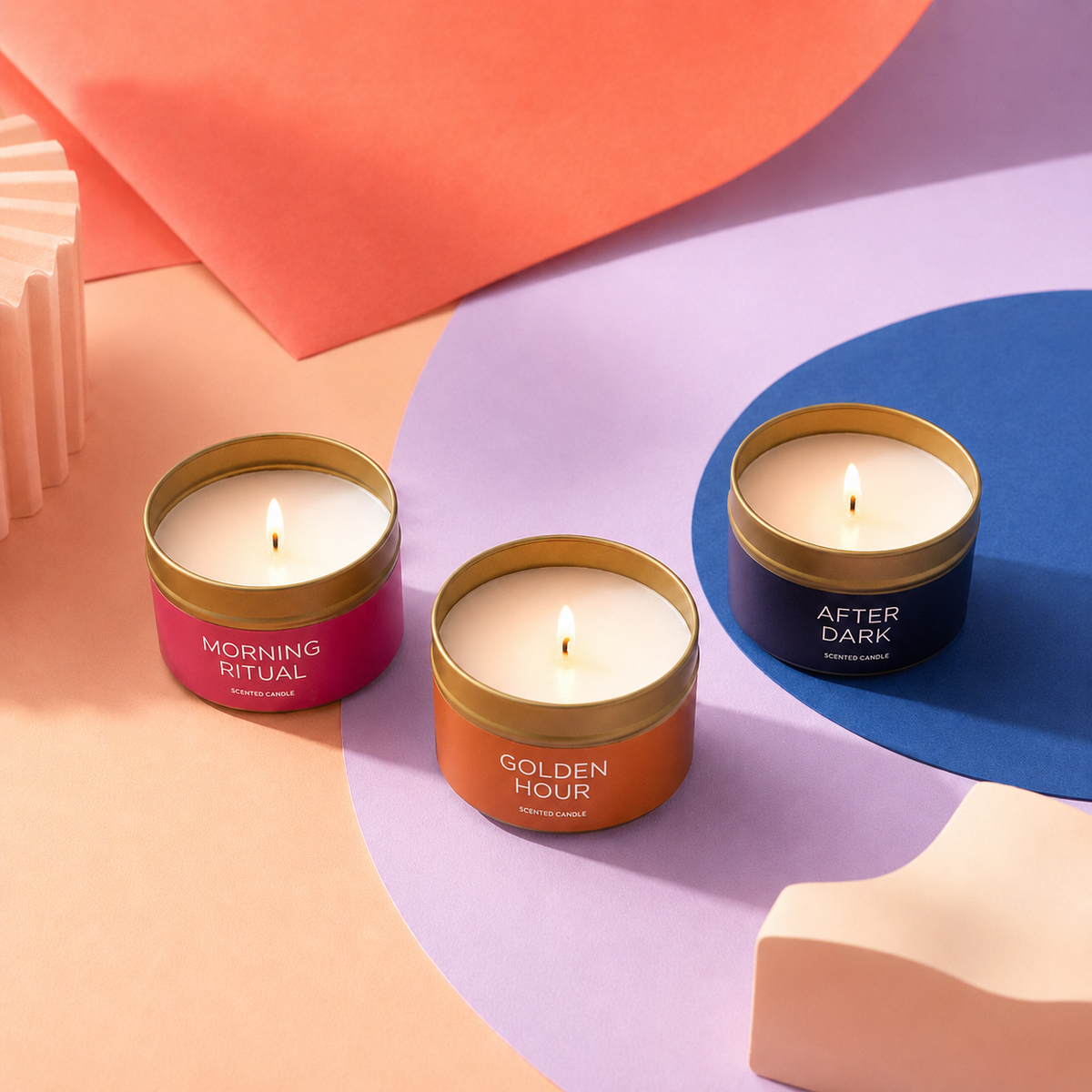 Contemporary three-candle gift set in a premium magnetic box, ideal as a thank-you, thinking-of-you, housewarming, congratulations, get-well-soon or self-care gift for women.