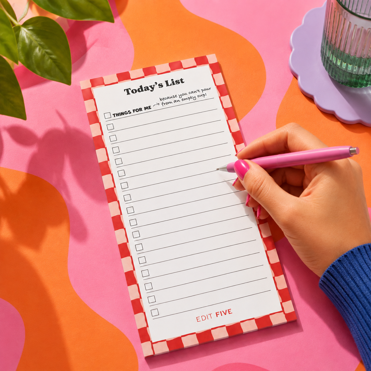Colourful “Today’s List” long daily planner notepad with lined sections for organising tasks, priorities and reminders. A bright, modern desk stationery essential for productivity, work, home organisation, study and everyday to-do lists.